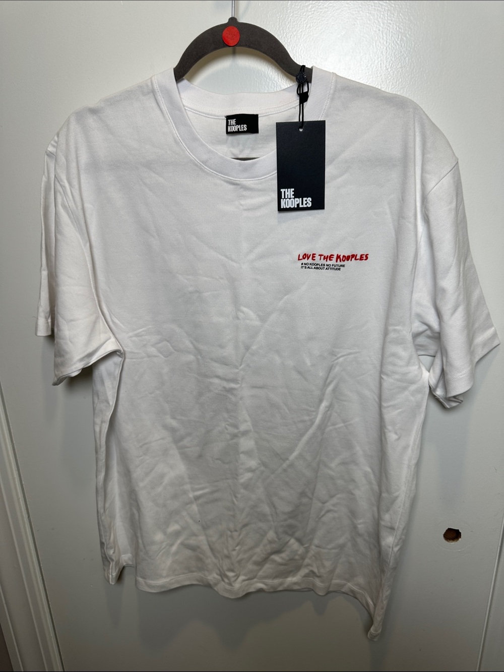 The Kooples White Short-Sleeve Tee with Red Chest Script (50)